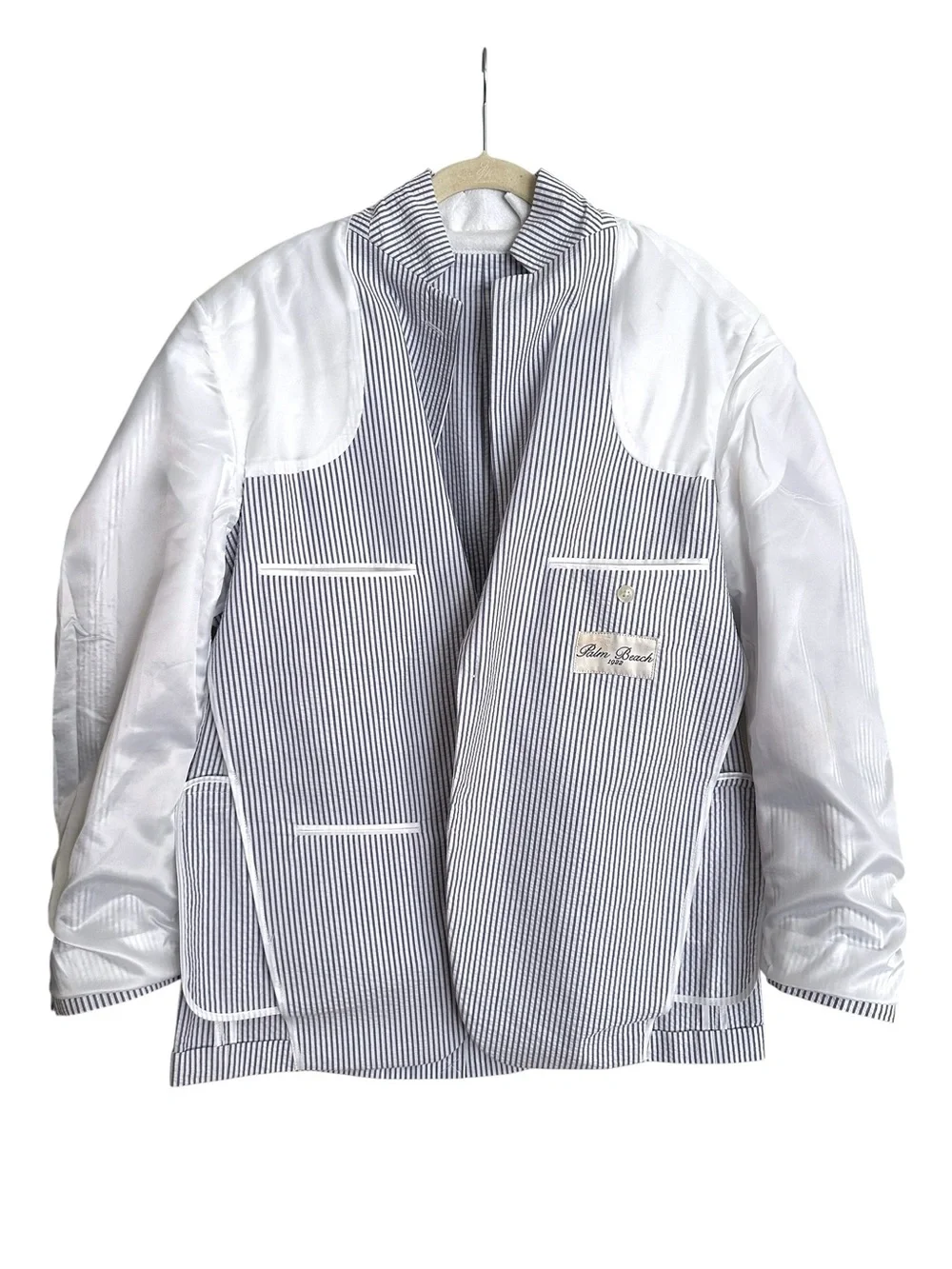 PALM BEACH Bradley Seersucker Sport Coat Blazer 42R 100% Cotton Gatsby Coastal